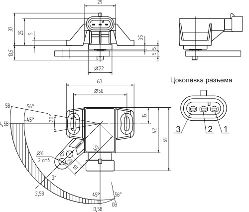 RAS01-1CW90-5V-45 – габаритный чертеж